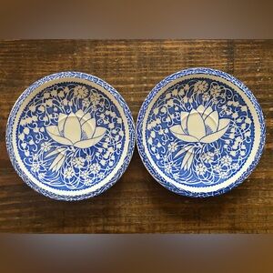 Vintage Vernon Kilns Hawaiian Flowers Aloha Saucer Plates Set Of 2 Blue